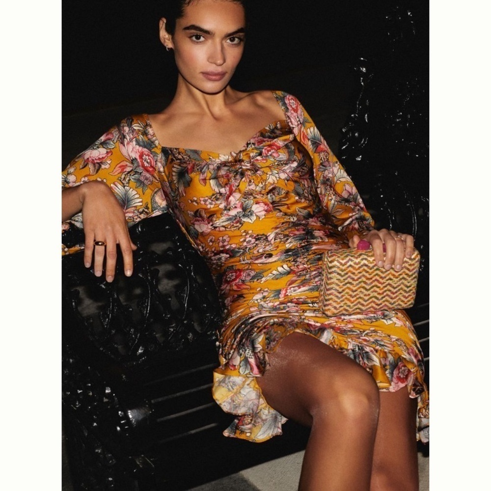 Anthropologie NWT Ranna Gill Ruched Floral Mini Dress Size XXS. - Picture 5 of 10